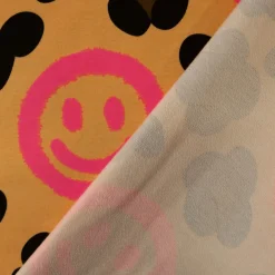 French Terry Stoff Leo mit Happy Faces neon pink Digitaldruck 1,5m Breite