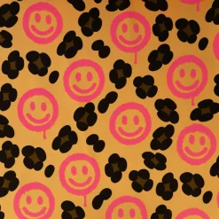 French Terry Stoff Leo mit Happy Faces neon pink Digitaldruck 1,5m Breite