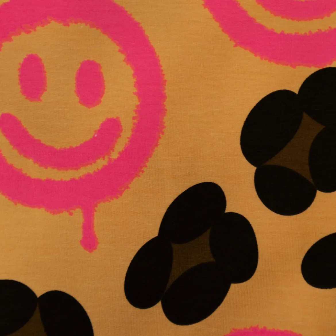 French Terry Stoff Leo mit Happy Faces neon pink Digitaldruck 1,5m Breite