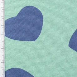 French Terry Stoff Sommersweat Jogging Hearts mintgrün blau1,45m Breite