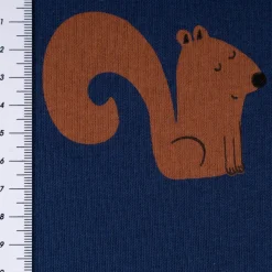 French Terry Stoff Sommersweat Jogging Eichhörnchen blau braun 1,48m Breite