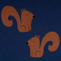 French Terry Stoff Sommersweat Jogging Eichhörnchen blau braun 1,48m Breite