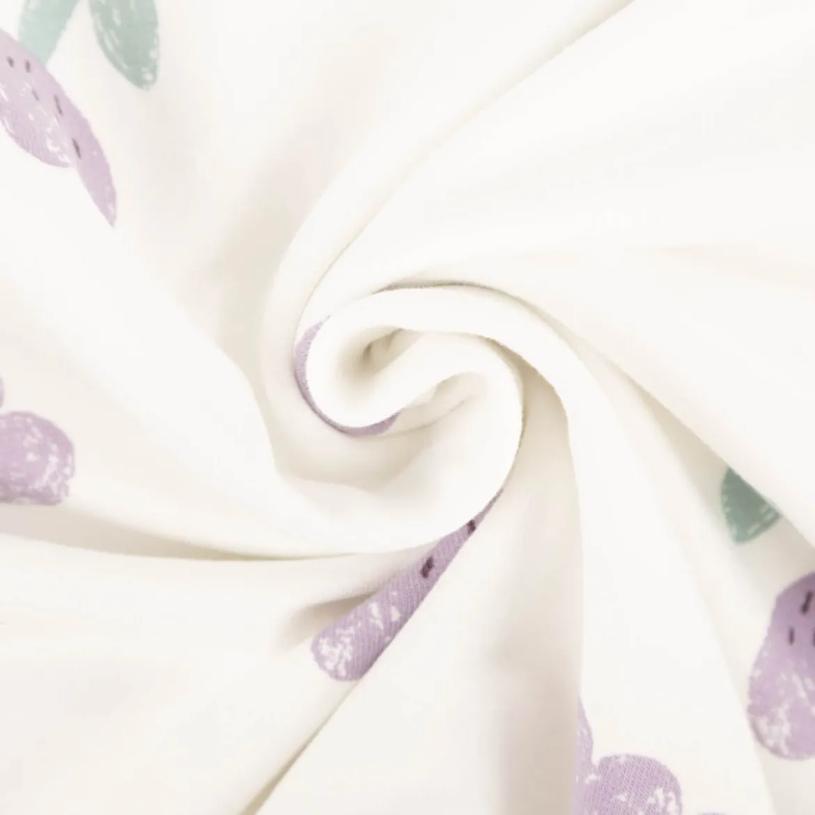 French Terry Stoff Tulpen wollweiß lila 150cm Breite