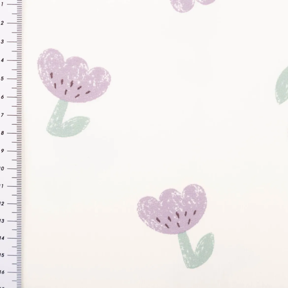 French Terry Stoff Tulpen wollweiß lila 150cm Breite
