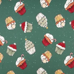 French Terry Stoff Weihnachts-Cupcakes dunkelgrün Weihnachtsstoff angeraute Innenseite 250g/qm 150cm Breite
