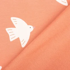 French Terry Vögel rosa Sommersweat mit Schlingenstruktur 150cm