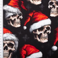 French Terry Weihnachtsstoff Skulls Totenköpfe schwarz rot 145cm