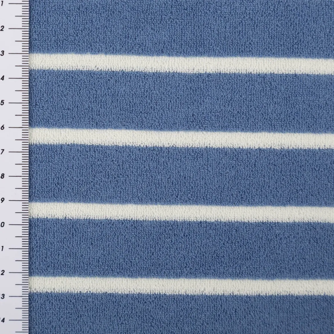 Frottee Stoff Baumwolle 245g/qm blau ecru 1,55m Breite