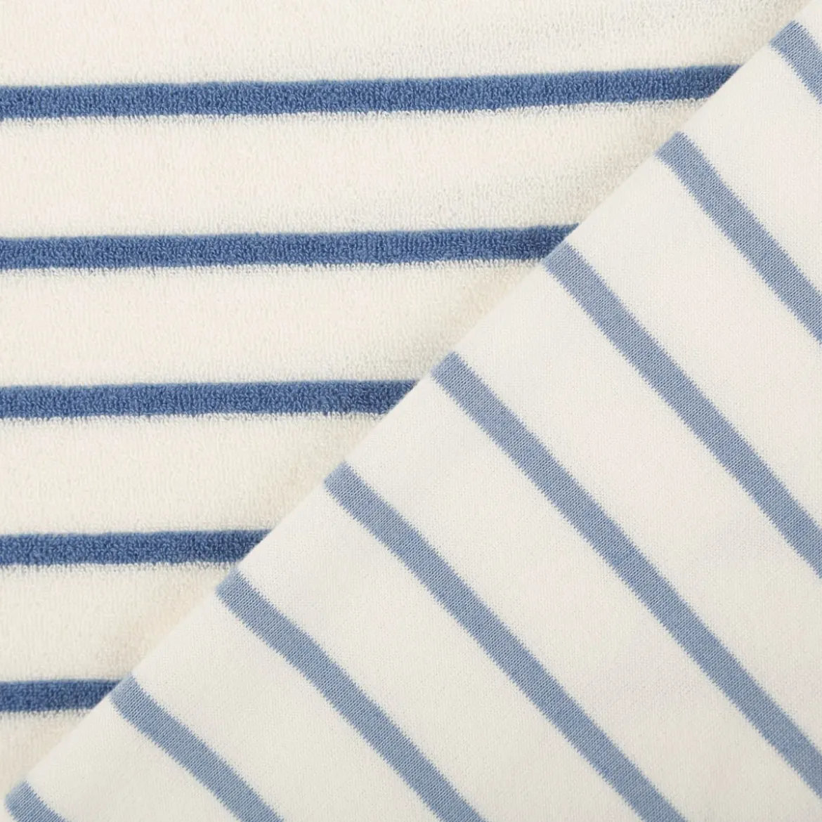Frottee Stoff Baumwolle 245g/qm ecru blau 1,55m Breite