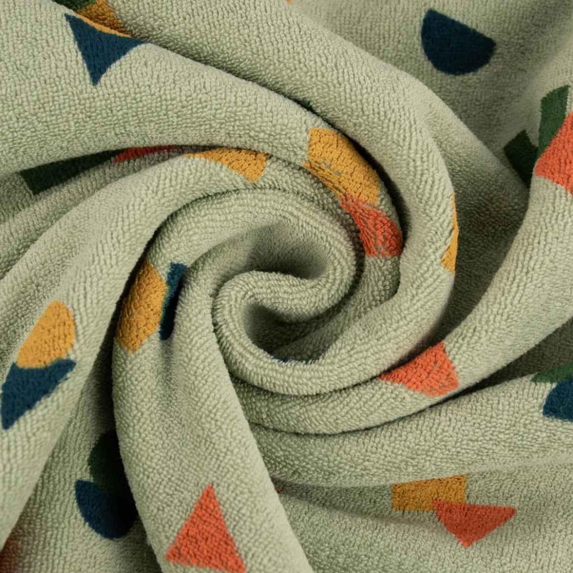 Frotteestoff Stretch Frottee Geometrie Bauklötze grün orange blau ocker 1,5m Breite