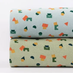 Frotteestoff Stretch Frottee Geometrie Bauklötze hellblau orange grün ocker 1,5m Breite
