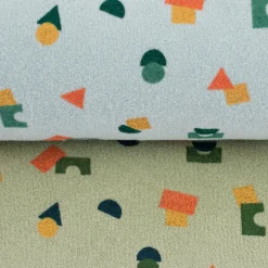 Frotteestoff Stretch Frottee Geometrie Bauklötze hellblau orange grün ocker 1,5m Breite