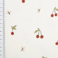 Frottee Stoff Stretch Kirschen wollweiß rot 1,50m Breite