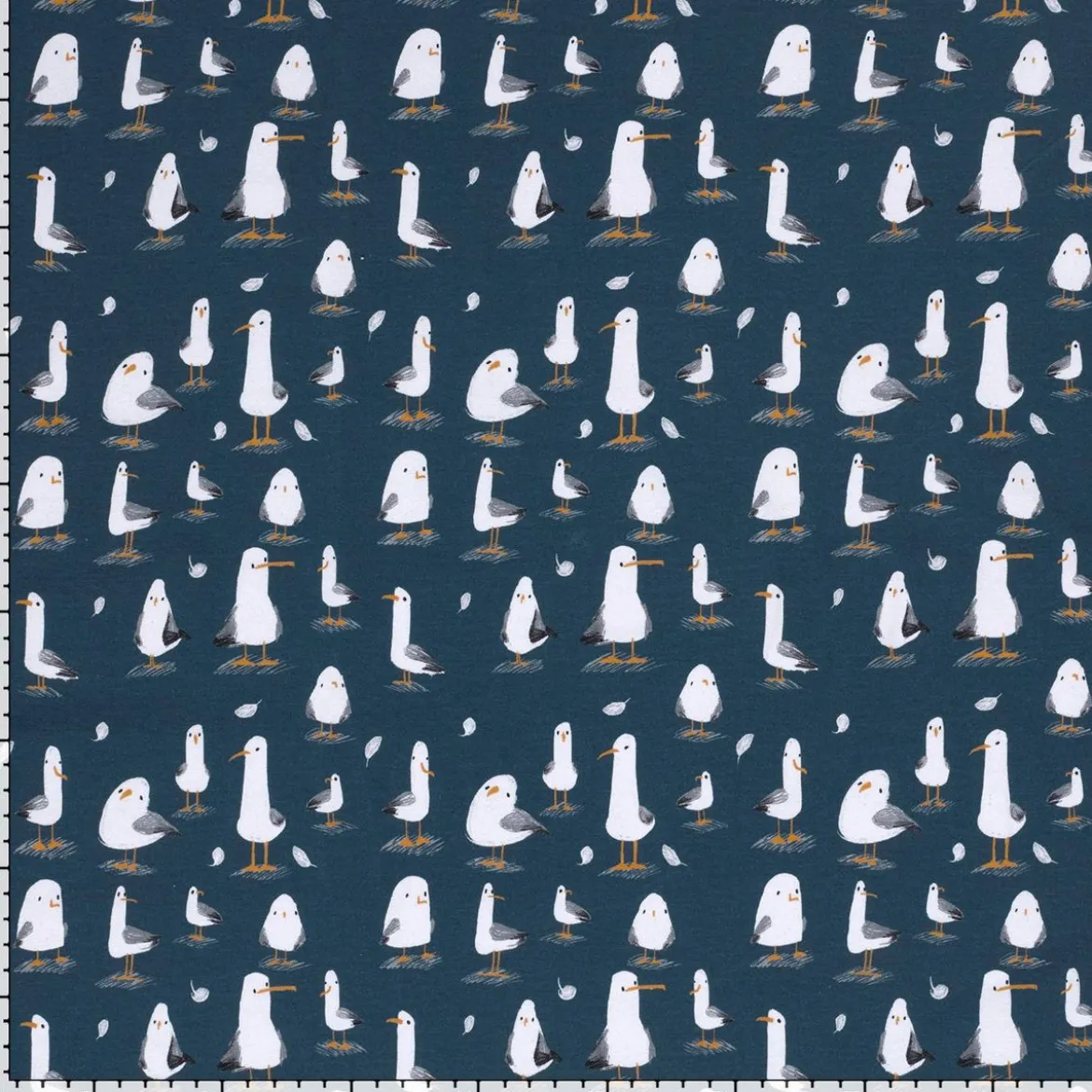 Fräulein von Julie Jersey Stoff Baumwolljersey Möwen Digitaldruck marineblau weiß 1,50m Breite
