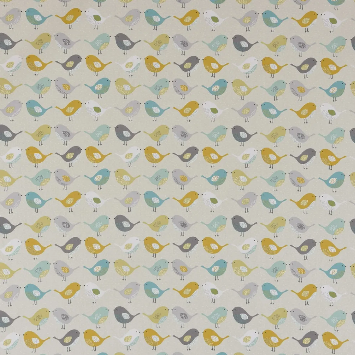 Fryett`s Englischer Dekostoff Baumwollstoff Halbpanama Birds Vögel beige grau mint senf 138cm Breite