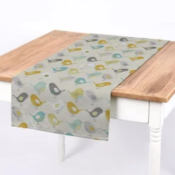 Fryett`s Englischer Dekostoff Baumwollstoff Halbpanama Birds Vögel beige grau mint senf 138cm Breite