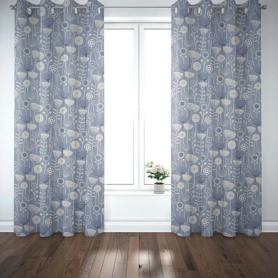 Fryett`s Englischer Dekostoff Baumwollstoff Halbpanama Blumen abstrakt blau 138cm Breite