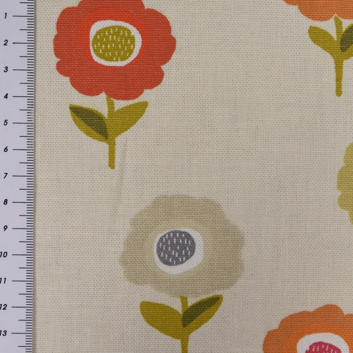 Fryett`s Englischer Dekostoff Baumwollstoff Halbpanama Blumen beige orange 138cm Breite