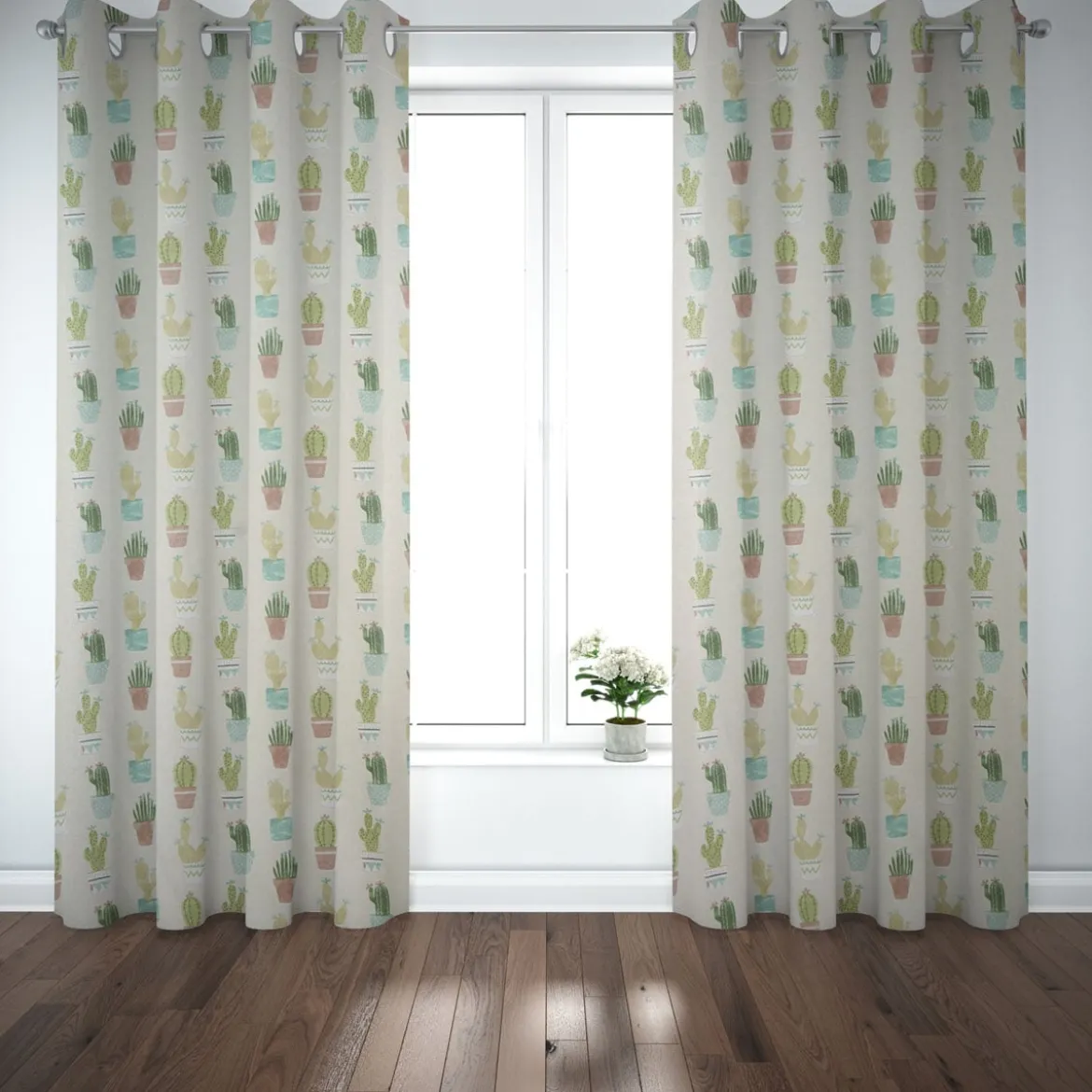Fryett`s Englischer Dekostoff Baumwollstoff Halbpanama Cactus Kaktus Kakteen natur grün 138cm Breite