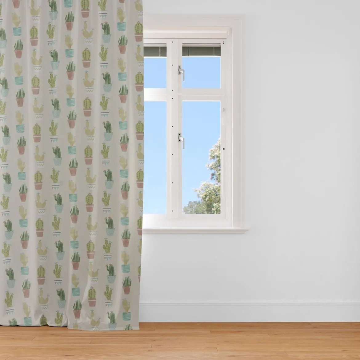 Fryett`s Englischer Dekostoff Baumwollstoff Halbpanama Cactus Kaktus Kakteen natur grün 138cm Breite