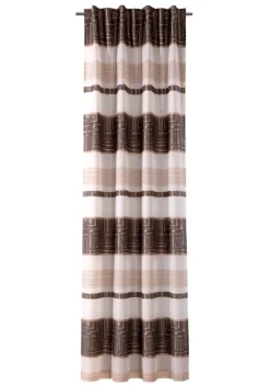 Gardine mit Schlaufenband Jacquard Streifen weiß dunkelgrau beige 140x245cm