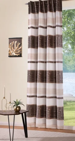 Gardine mit Schlaufenband Jacquard Streifen weiß dunkelgrau beige 140x245cm