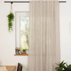 Gardine mit Schlaufenband rustikale Bouclé Karos Natur Taupe 140x245cm