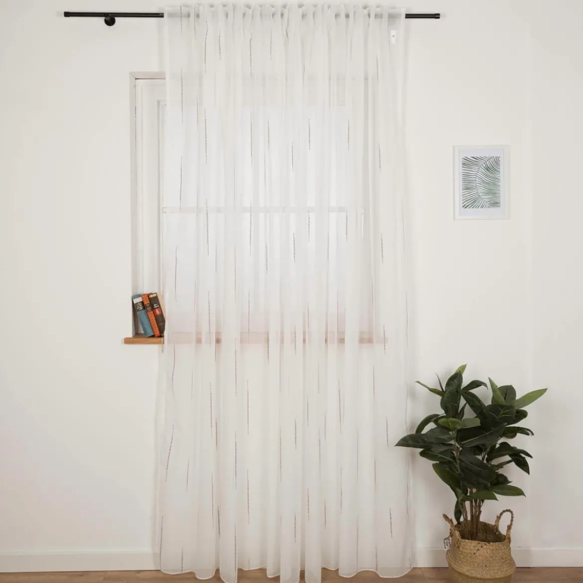Gardine mit Schlaufenband Voile Boucle-Streifen Wollweiß Grau in div. Größen