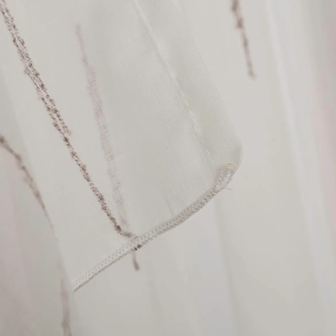 Gardine mit Schlaufenband Voile Boucle-Streifen Wollweiß Grau in div. Größen