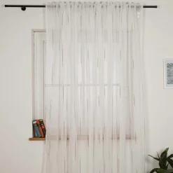 Gardine mit Schlaufenband Voile Boucle-Streifen Wollweiß Grau in div. Größen