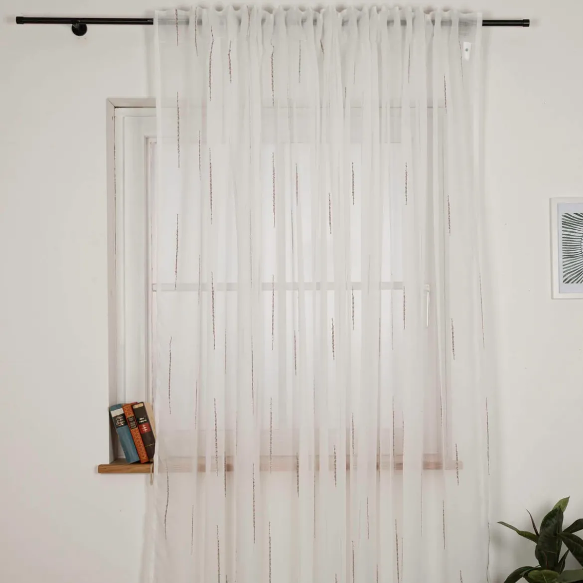 Gardine mit Schlaufenband Voile Boucle-Streifen Wollweiß Grau in div. Größen