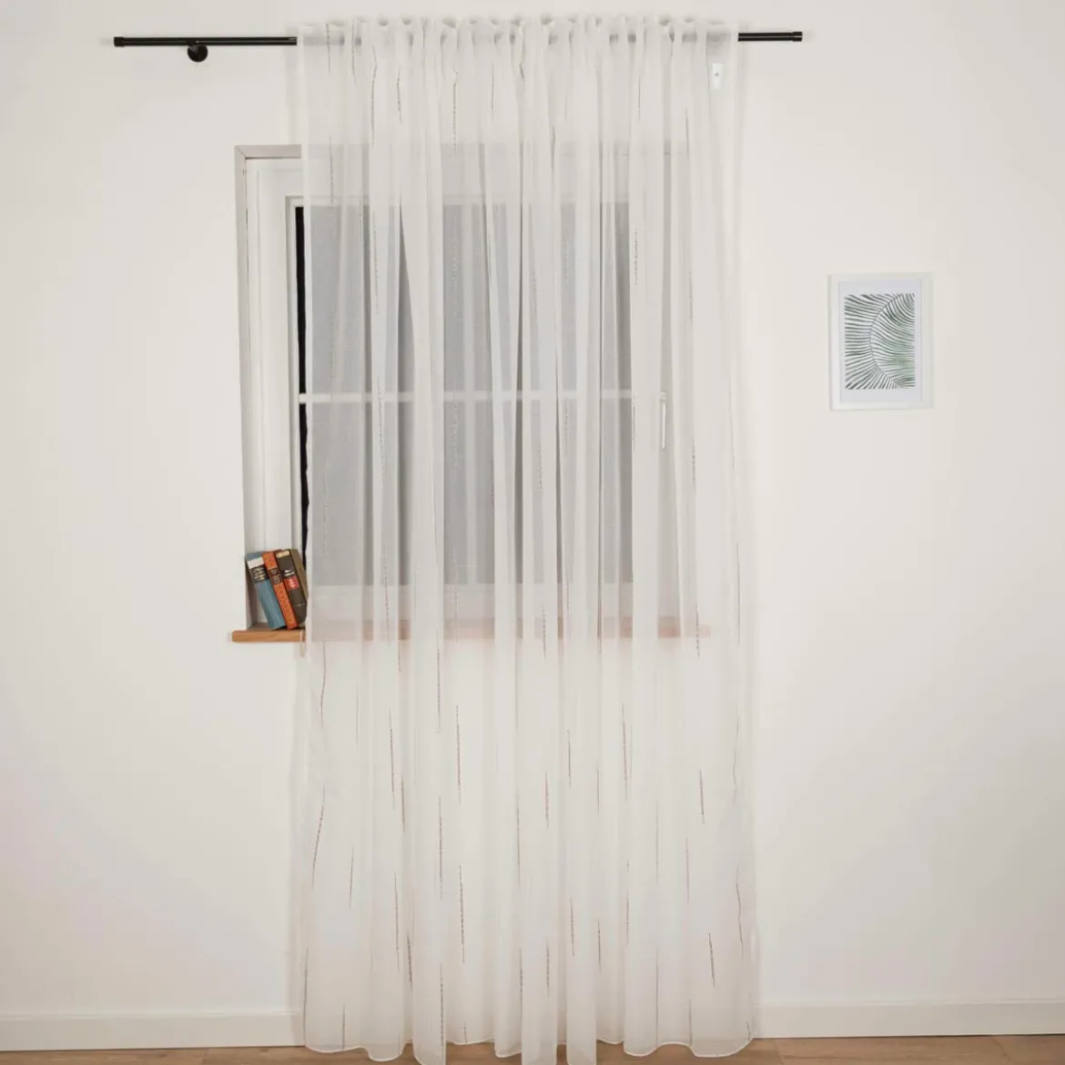 Gardine mit Schlaufenband Voile Boucle-Streifen Wollweiß Grau in div. Größen
