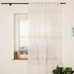 Gardine mit Schlaufenband Voile Bouclé-Streifen Wollweiß Natur 140x245cm