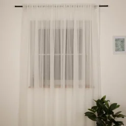 Gardine mit Schlaufenband Voile Leinenstruktur transparent wollweiß in div. Größen