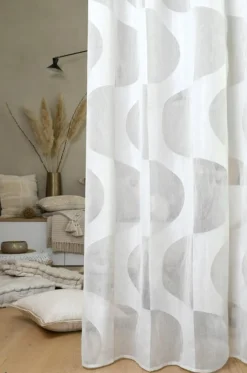 Gardine mit Ösen Ausbrenner Voile transparent Halbkreise weiß 140x260cm