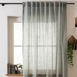Gardine mit Smok-Schlaufenband Leinenstruktur salbeigrün in 245cm oder Wunschlänge von SCHÖNER LEBEN.