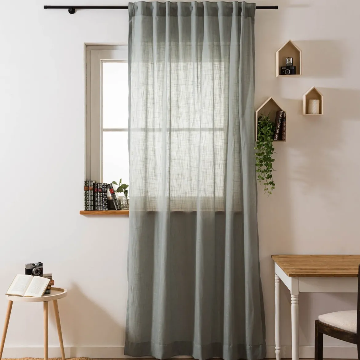 Gardine mit Smok-Schlaufenband Leinenstruktur salbeigrün in 245cm oder Wunschlänge von SCHÖNER LEBEN.