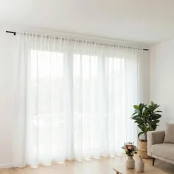 Gardine mit Smok-Schlaufenband uni Wollweiß transparent Leinenstruktur in verschiedenen Größen