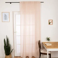 Gardine mit Smok-Schlaufenband Bouclé Streifen rosa 2,45m Höhe und div. Breiten von SCHÖNER LEBEN.