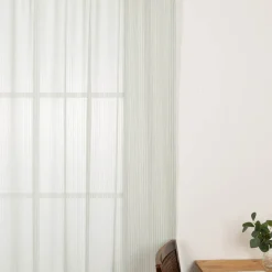 Gardine mit Smok-Schlaufenband Bouclé Streifen hellblau 2,45m Höhe und div. Breiten von SCHÖNER LEBEN.