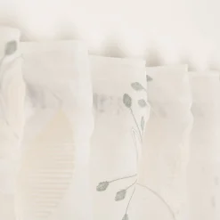 Gardine mit Smok-Schlaufenband Voile Stickerei Blätter weiß grün 2,45m Höhe und div. Breiten von SCHÖNER LEBEN.