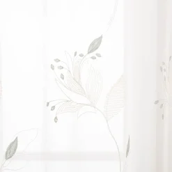 Gardine mit Smok-Schlaufenband Voile Stickerei Blätter weiß grün 2,45m Höhe und div. Breiten von SCHÖNER LEBEN.