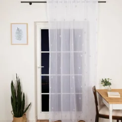 Gardine mit Smok-Schlaufenband Voile Stickerei Kreise Linien weiß grau 2,45m Höhe und div. Breiten von SCHÖNER LEBEN.