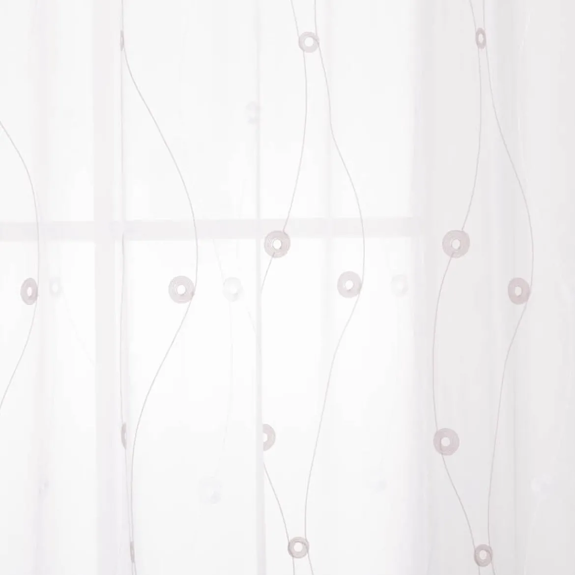 Gardine mit Smok-Schlaufenband Voile Stickerei Kreise Linien weiß grau 2,45m Höhe und div. Breiten von SCHÖNER LEBEN.