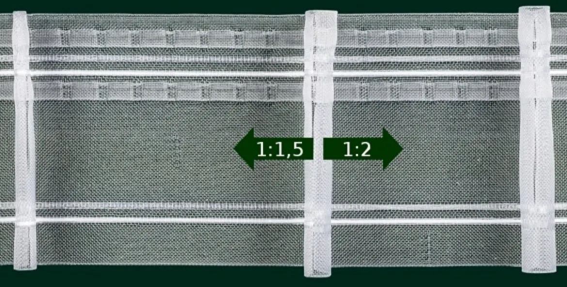Gardinenband Faltenband Twin Tape volltransparent 100mm 1:1,5 und 1:2