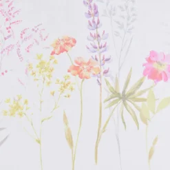 Gardinenstoff Batistoptik Leinenoptik halb-transparent Frühlingsblumen 140cm Breite