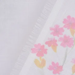 Gardinenstoff Batistoptik Leinenoptik halb-transparent Frühlingsblumen 140cm Breite