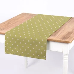 Gardinenstoff Dekostoff Baumwollstoff Full Stop oliv grün mit weißen Punkten 140cm Breite