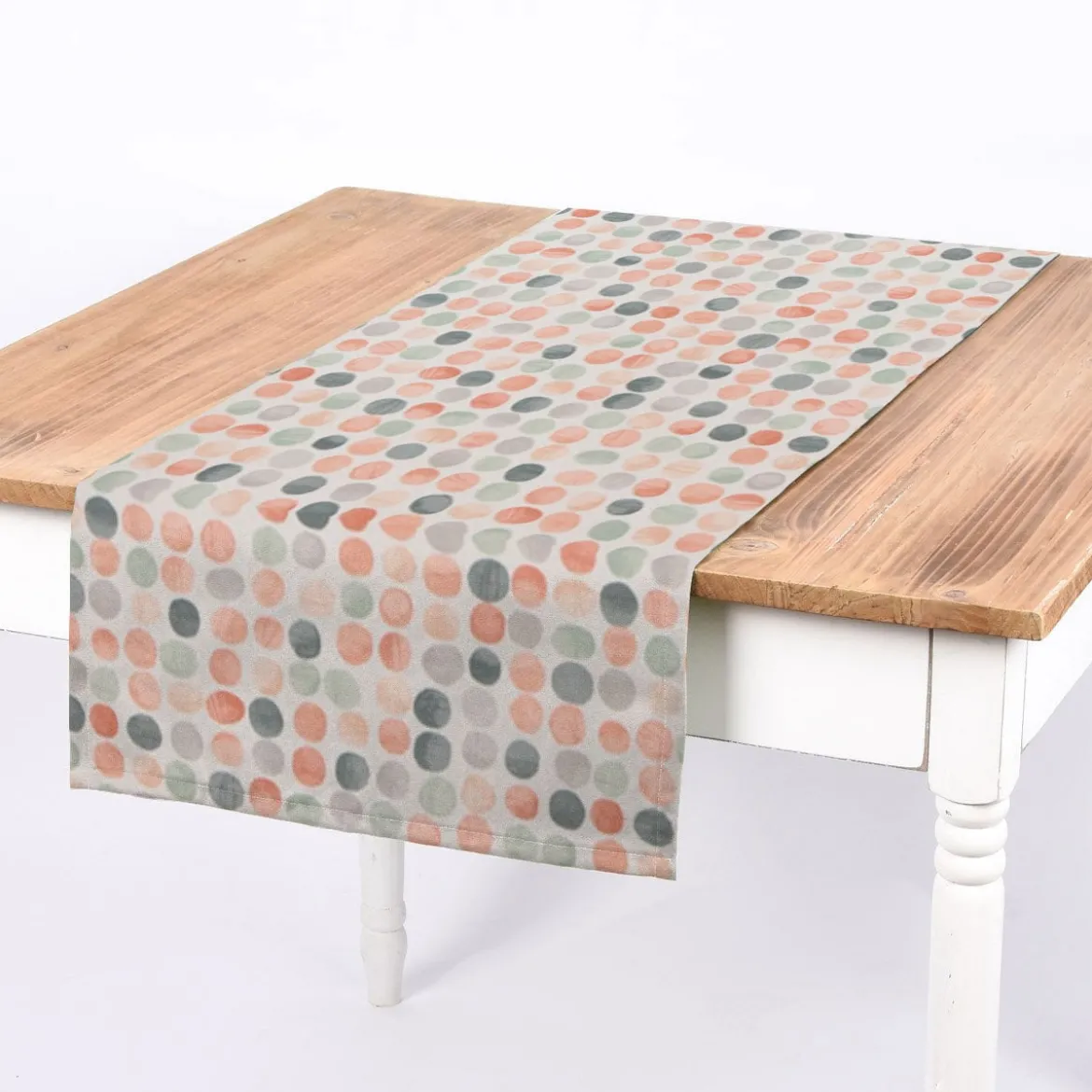 Gardinenstoff Dekostoff Baumwollstoff Panama Dolly Melba Punkte grün orange 140cm Breite