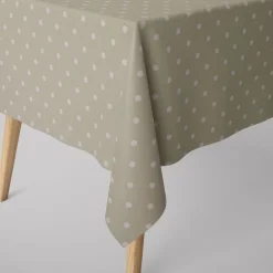 Gardinenstoff Dekostoff Baumwollstoff Full Stop Punkte grünbeige weiß 140cm Breite